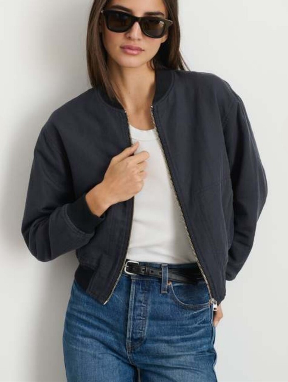 Alex Mill Cropped Bomber Jacket Linen Blend Washed Black
